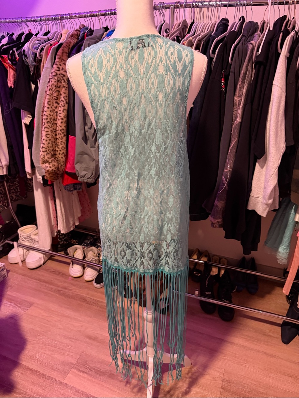 Crazy Train Aqua Lace Fringe Vest - Picture 2 of 9